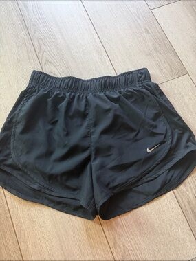 Nike Women's Black Athletic Running Shorts with Silver Swoosh dri-fit